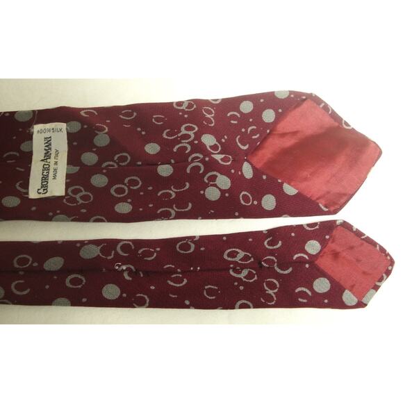 Vintage GIORGIO ARMANI Silk Tie Maroon Gray Retro Geometric Pattern Necktie - Picture 3 of 3